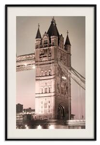 Plakát Londýnský most - noční architektura osvětleného mostu v sepiových barvách