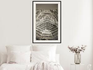 Plakát Katedrála Notre Dame - historická architektura v Paříži v šedém motivu
