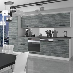 Kuchyňská linka Belini Premium Full Version 300 cm šedý antracit Glamour Wood s pracovní deskou ROSE