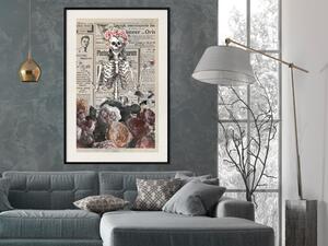 Plakát Smrt a Víno - abstrakce s postavou mezi květinami a nápisy v pozadí