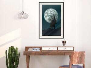 Plakát Krásná Úplněk - nebeská krajina a lesní stromy na pozadí noci