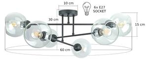 Lustr na tyči VASCO 6xE27/60W/230V černá/čirá