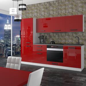 Kuchyňská linka Belini Premium Full Version 240 cm červený lesk s pracovní deskou SANDY