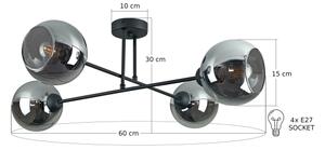 Lustr na tyči VASCO 4xE27/60W/230V černá/kouřová černá