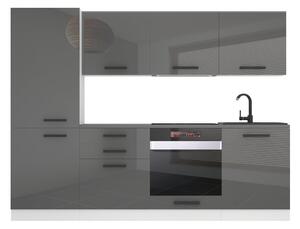 Kuchyňská linka Belini Premium Full Version 240 cm šedý lesk s pracovní deskou SANDY