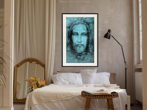 Plakát Turínský Plášť v tyrkysovém - sakrální kompozice s portrétem Ježíše