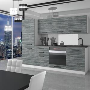Kuchyňská linka Belini Premium Full Version 240 cm šedý antracit Glamour Wood s pracovní deskou SANDY