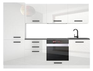 Kuchyňská linka Belini Premium Full Version 240 cm bílý lesk s pracovní deskou SANDY