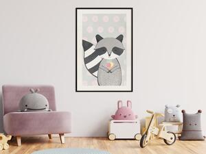 Plakát Lakomý Vačice - veselé šedé zvíře s zmrzlinou na pozadí s puntíky