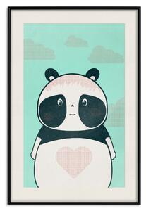 Plakát Starostlivý Panda - veselý panda s srdíčkem na světle modrém pozadí
