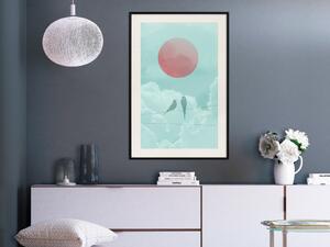 Plakát Pastelový Západ Slunce - abstraktní ptáci na pozadí modrých mraků