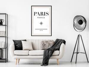 Plakát Směr Paříž - černý anglický text na bílém pozadí s kompasem