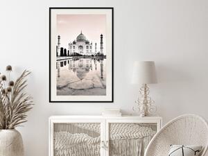 Plakát Tádž Mahal - monochromatická architektura budovy a odrazy ve vodě