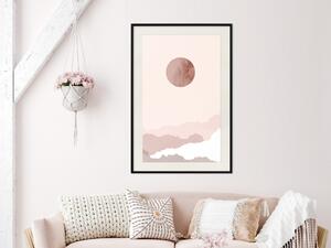 Plakát Pastelová Planeta - abstraktní kruh nad mraky v jasné kosmické krajině