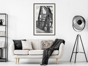 Plakát Most ráno - šedá architektura kovového mostu na světlém pozadí