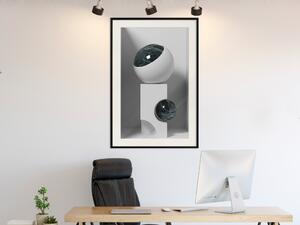 Plakát Skleněné oko - abstraktní tvary s tmavými akcenty na světlém pozadí