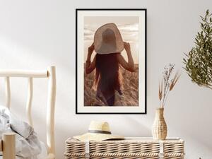 Plakát Pozdní sklizeň - krajina pole a ženy na pozadí zapadajícího slunce