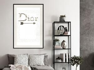 Plakát Stříbrný Dior - anglický text s lehkým rámečkem v rostlinném motivu