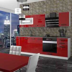 Kuchyňská linka Belini Premium Full Version 240 cm červený lesk s pracovní deskou MARGARET