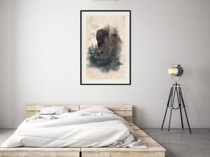 Plakát Vážený bizon - zvíře v lesním prostředí na jednotném béžovém pozadí