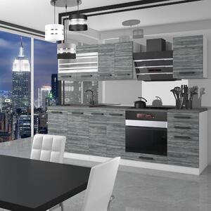 Kuchyňská linka Belini Premium Full Version 240 cm šedý antracit Glamour Wood s pracovní deskou MARGARET