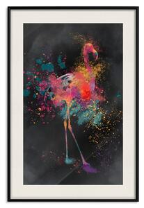 Plakát Flamingová barva - abstraktní mnohobarevný pták v akvarelovém motivu