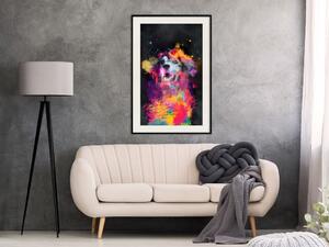 Plakát Psí radost - mnohobarevný pes v akvarelovém motivu na černém pozadí
