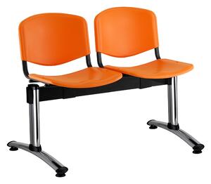 Plastová lavice ISO, 2-sedák - chromované nohy, oranžová