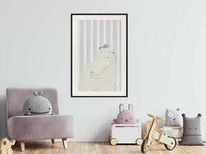 Plakát Chutný medvídek - zábavné zvíře s dvěma lízátky na pozadí pruhované zdi