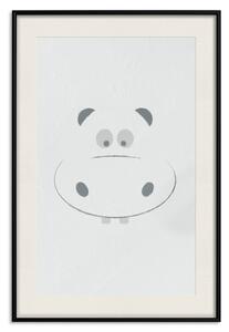 Plakát Radostný hroch - zvíře s veselou tváří na jednotném šedém pozadí