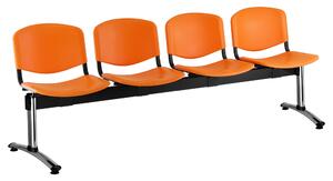 Plastová lavice ISO, 4-sedák - chromované nohy, oranžová