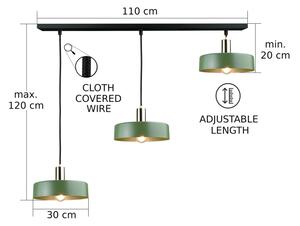 Lustr na lanku HAKI 3xE27/60W/230V zelená/černá/lesklý chrom