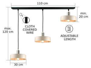 Lustr na lanku LATTE 3xE27/60W/230V béžová/černá/zlatá