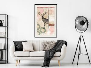 Plakát Ztracený jelen - abstraktní zvíře mezi tvary na světlém pozadí