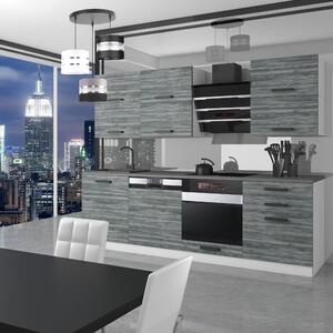 Kuchyňská linka Belini Premium Full Version 240 cm šedý antracit Glamour Wood s pracovní deskou MADISON
