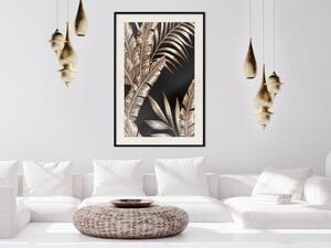 Plakát Zlatý ostrov - kompozice listů tropických rostlin na černém pozadí