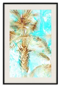 Plakát Zakázaný ráj - tropická modrá krajina s zlatými palmami