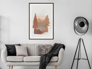 Plakát Podzim v horách - podzimní krajina stromů na jednolitém šedém pozadí