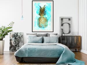 Plakát Cenné ovoce - tropická ananas v zlaté barvě na modrém pozadí