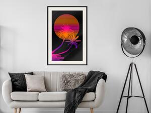 Plakát Palma při východu slunce - krajina se sluncem a palmami v abstraktním motivu