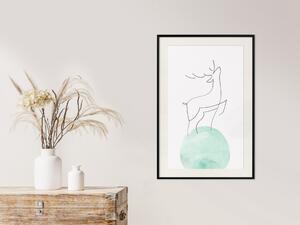 Plakát Odvaha - abstraktní lineart jelena stojícího na tyrkysovém měsíci