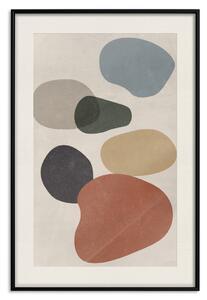Plakát Kamenná kompozice - abstraktní barevné kameny na šedém pozadí