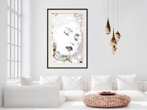 Plakát Krásná zimní dáma - černobílý portrét ženy s zlatým leskem