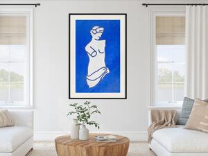 Plakát Modrá bohyně - kreslená socha ženské siluety na modrém pozadí