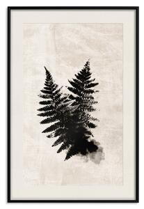 Plakát Stopa kapradiny - tmavá rostlinná kompozice na pozadí béžové textury