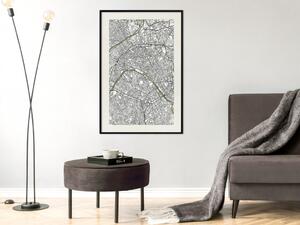 Plakát Pařížské mozaiky - černobílá mapa velkého města z pohledu ptáka