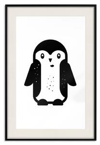 Plakát Vtipný tučňáček - černý a malý tučňák na jednolitém bílém pozadí