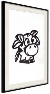 Plakát Veselá kráva - černé malé a roztomilé zvíře na jednolité bílé pozadí