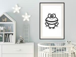 Plakát Šťastná žabka - černé roztomilé zvíře na jednolitém bílém pozadí