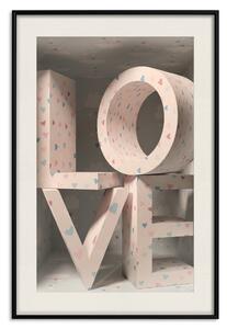 Plakát Láska ve srdíčkách - texty ve tvaru srdíček s 3D efektem na světlém pozadí